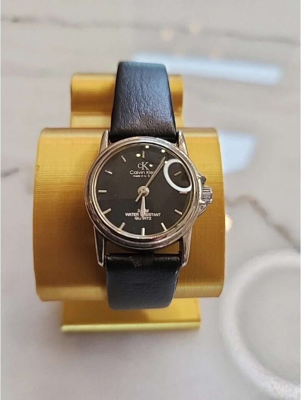 Calvin Klein Quartz Silver Tone St.Steel Ladies Watch Black Dial Leather Working